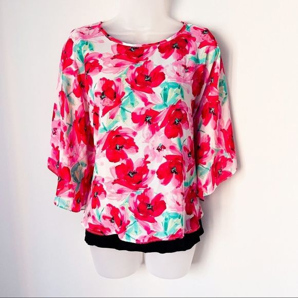 Faith and Joy Tops - 🌺 FAITH AND JOY | Floral Blouse with Black Tank